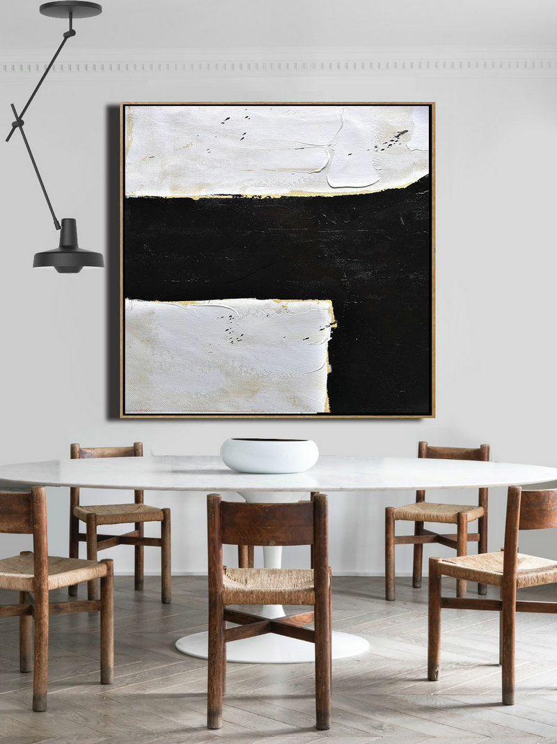 Hand Made Abstract Art,Handmade Minimal Art Palette Knife Canvas Painting, Black White Beige - Acrylic Painting On Canvas
